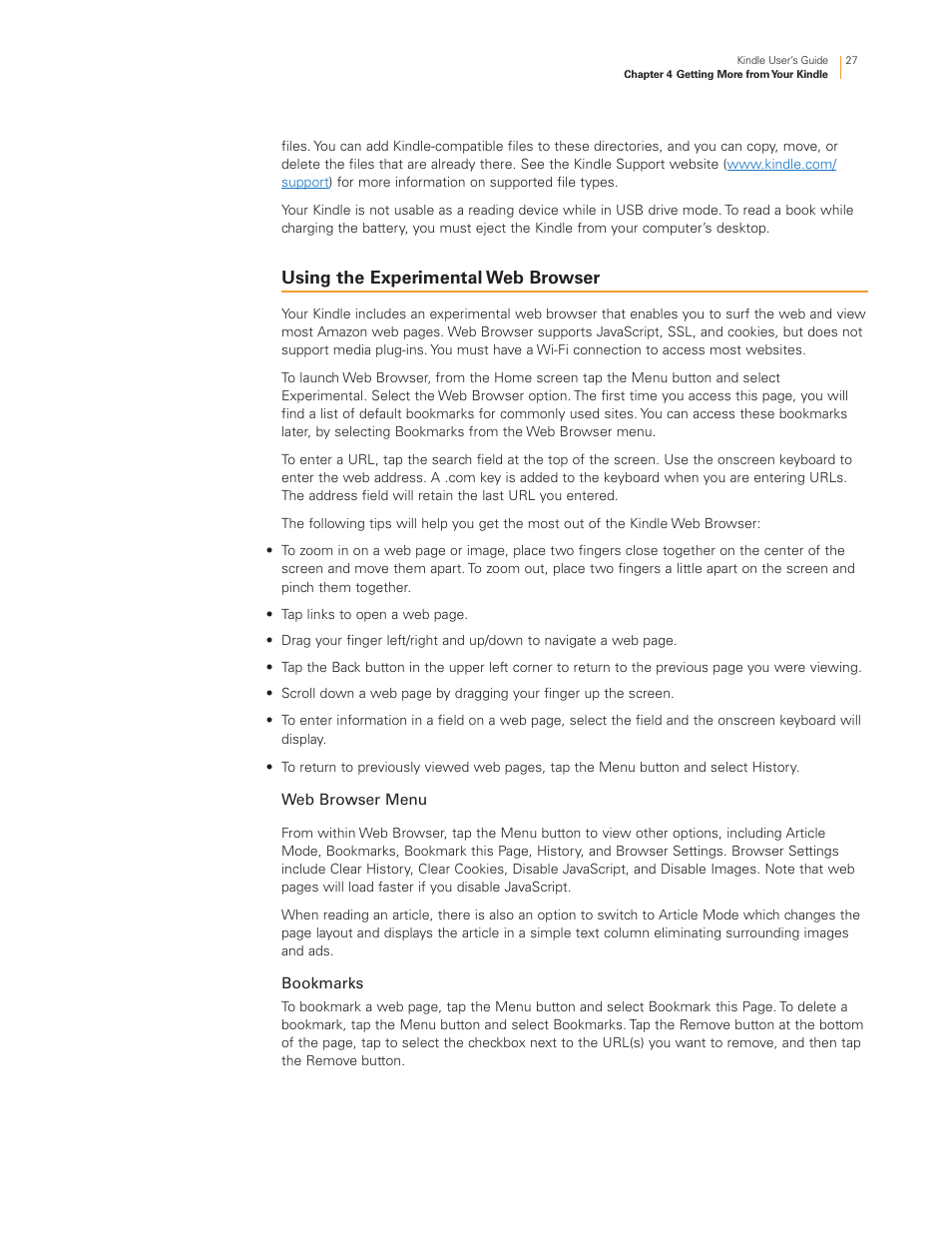 Using the experimental web browser | Kindle Touch 3G User Manual | Page 27 / 36