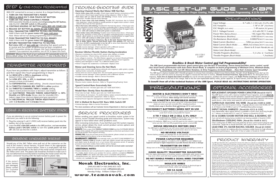 Novak XBR Sport Brushless/Brush ESC (55-1720-1) User Manual | 2 pages