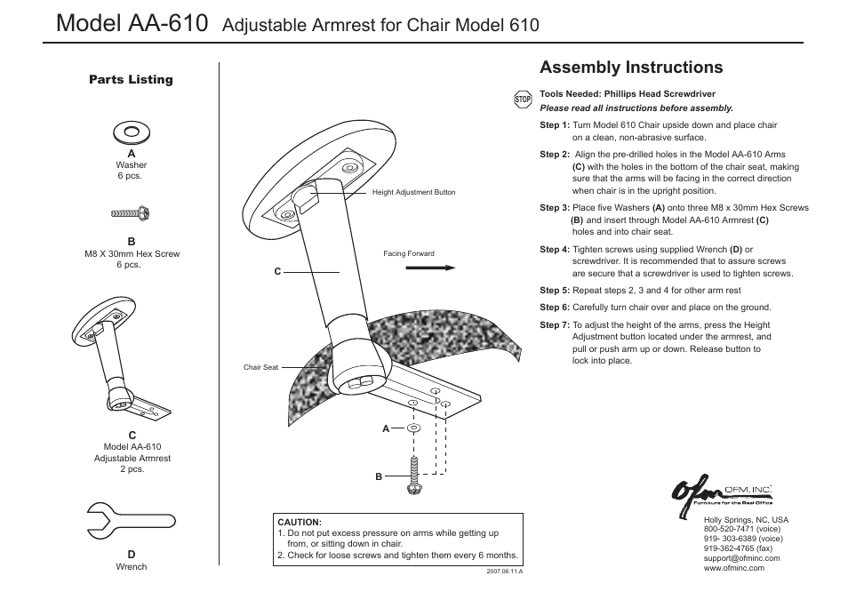 OFM AA-610 User Manual | 1 page