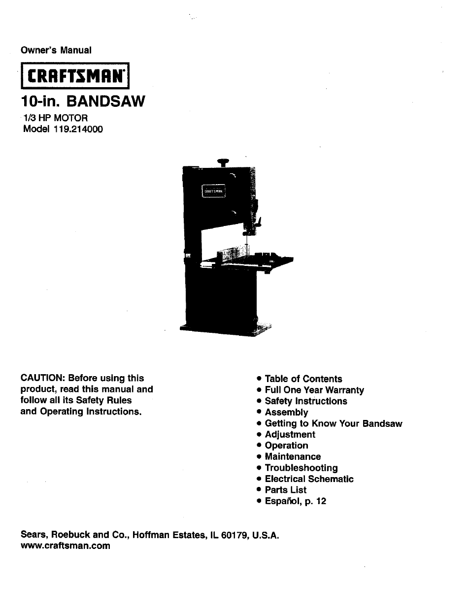 Craftsman 119.214000 User Manual | 20 pages