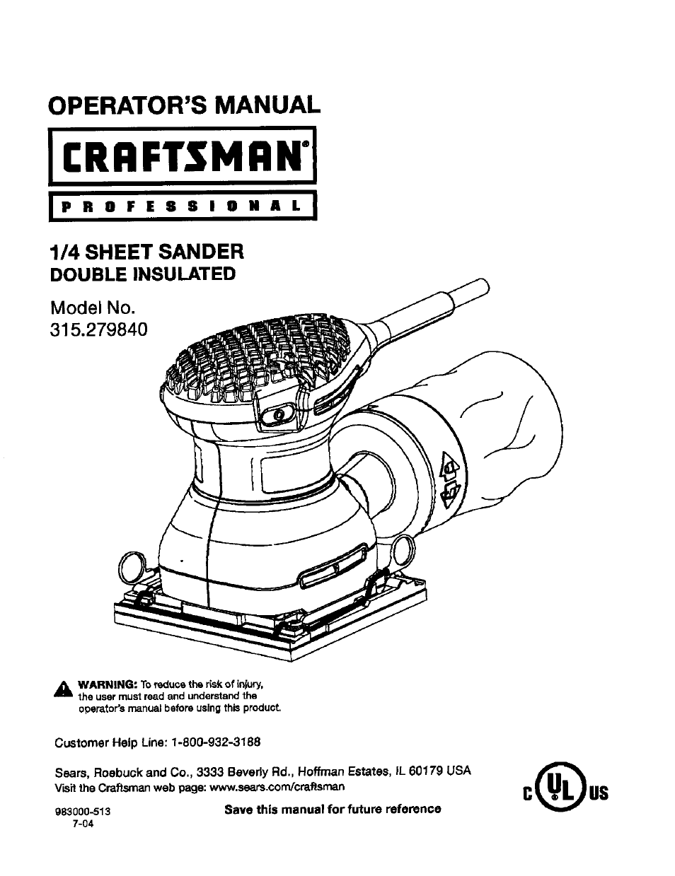 Craftsman 315.279840 User Manual | 16 pages