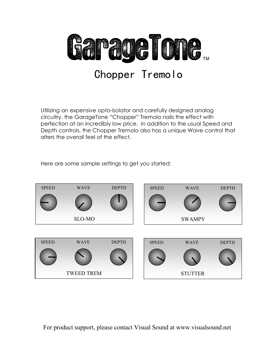 Visual Sound GarageTone Tremolo User Manual | 1 page