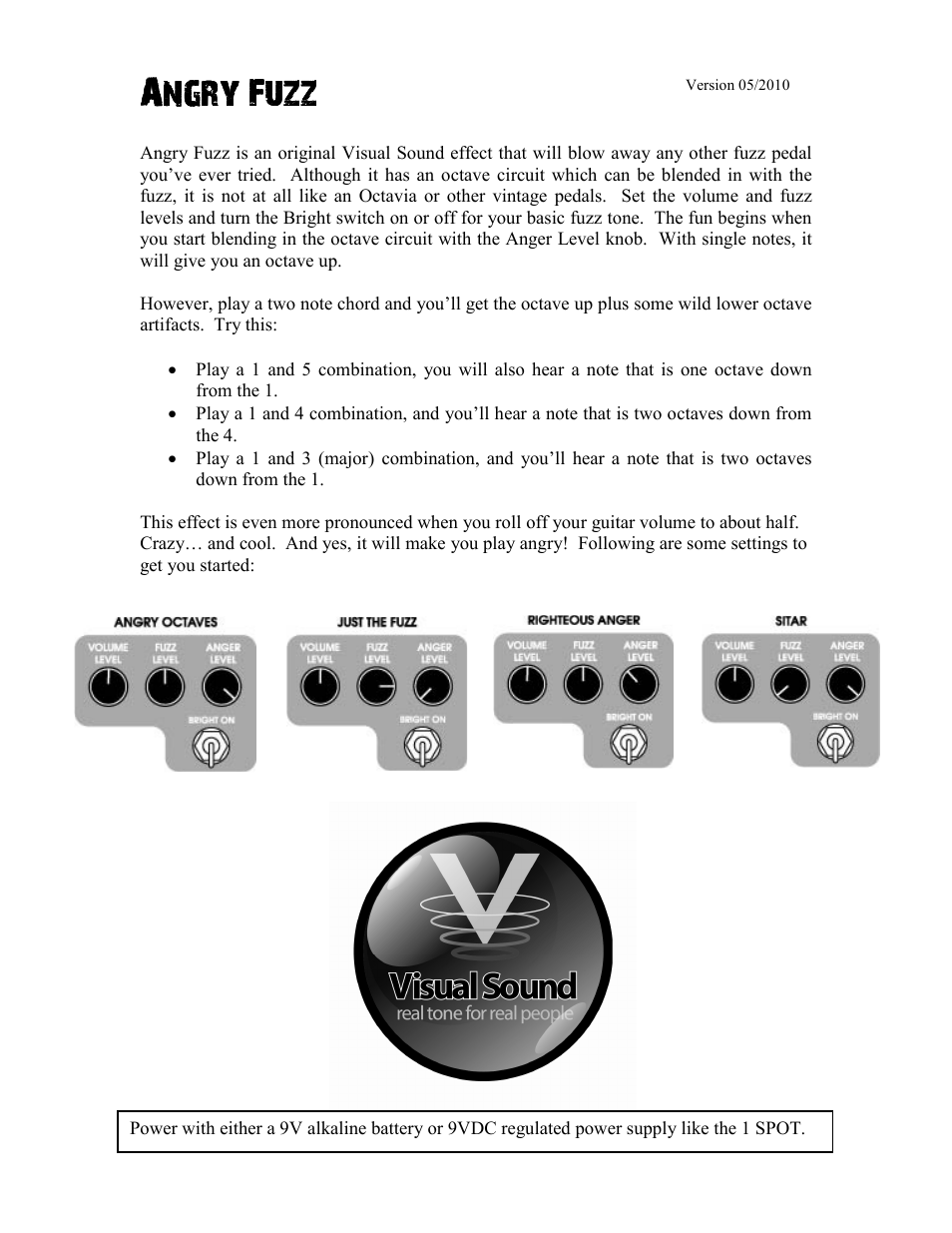Visual Sound V2 Angry Fuzz User Manual | 1 page