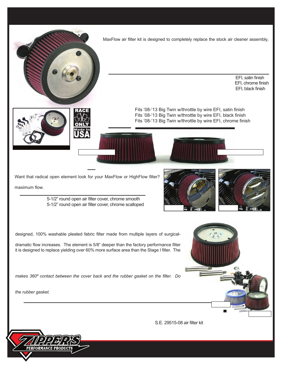 Zipper's Performance MaxFlow Air Filter Kits User Manual | 2 pages