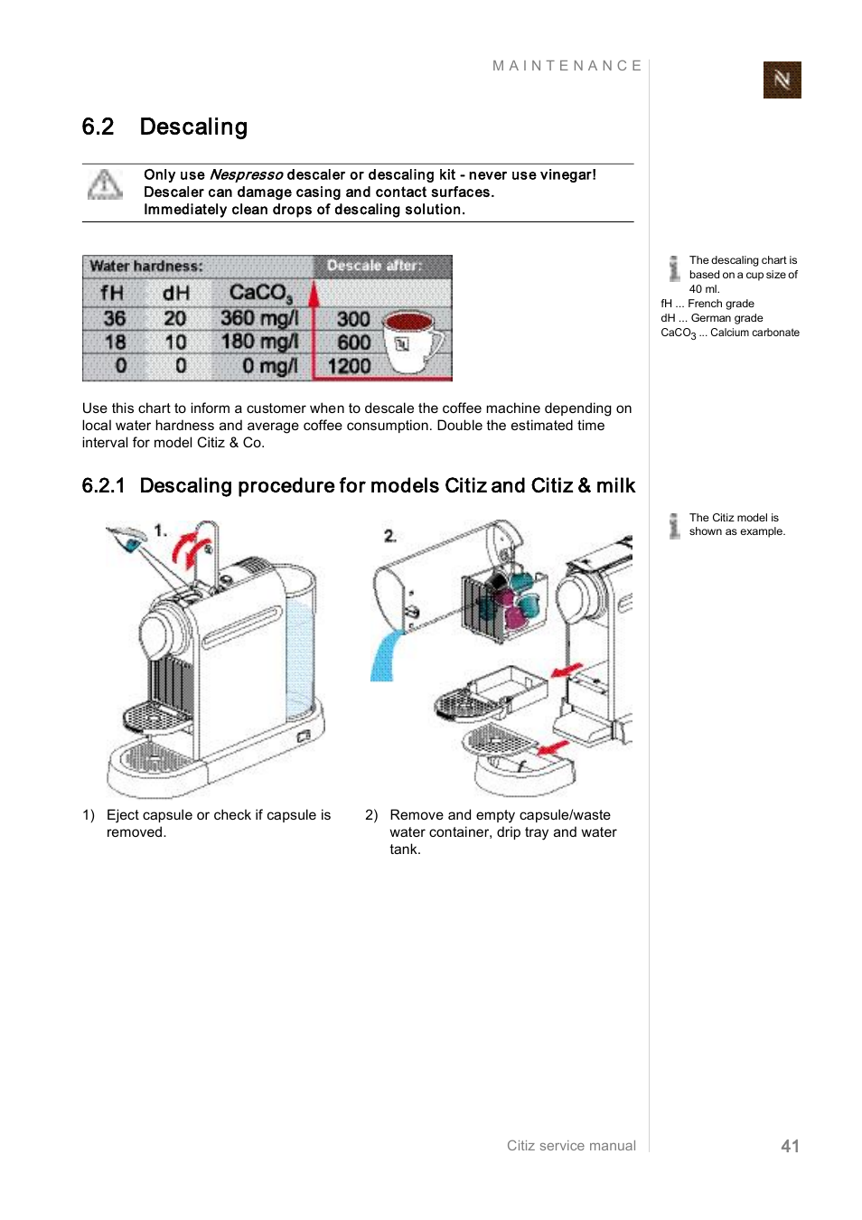 2 descaling | Nespresso Citiz & Co  EF 488 User Manual | Page 41 / 158