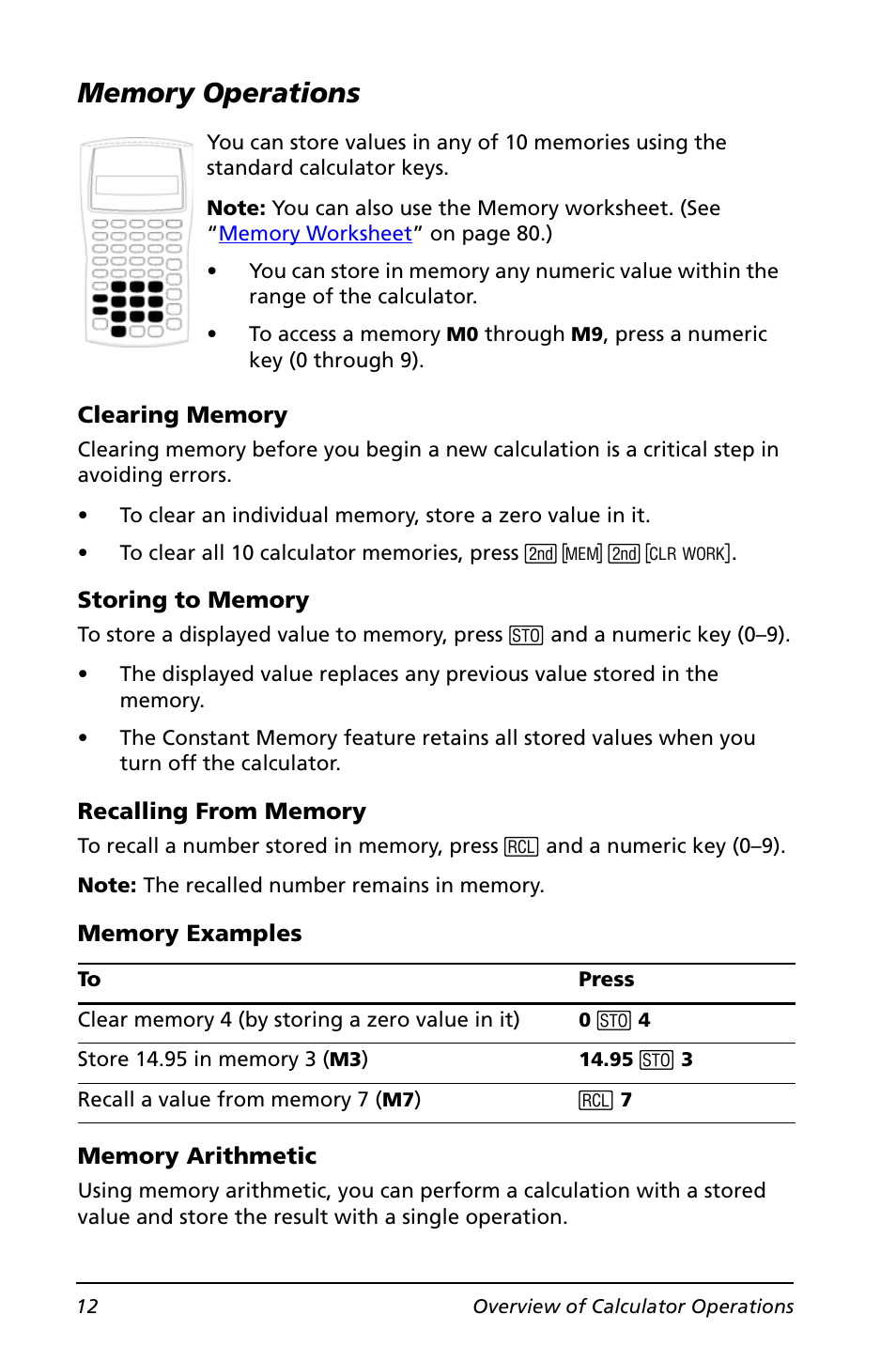 Memory operations | Texas Instruments BA II PLUS User Manual | Page 16 / 114