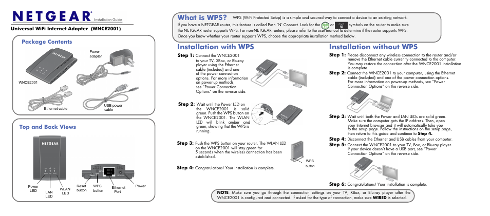 NETGEAR Universal WiFi Internet Adapter WNCE2001 User Manual | 2 pages