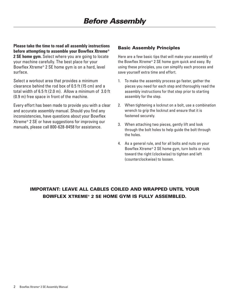 Before assembly | Bowflex Xtreme 2 SE User Manual | Page 6 / 28