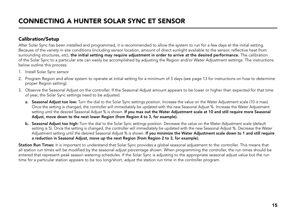 Calibration/setup, Connecting a hunter solar sync et sensor | Hunter X-CORE User Manual | Page 17 / 32