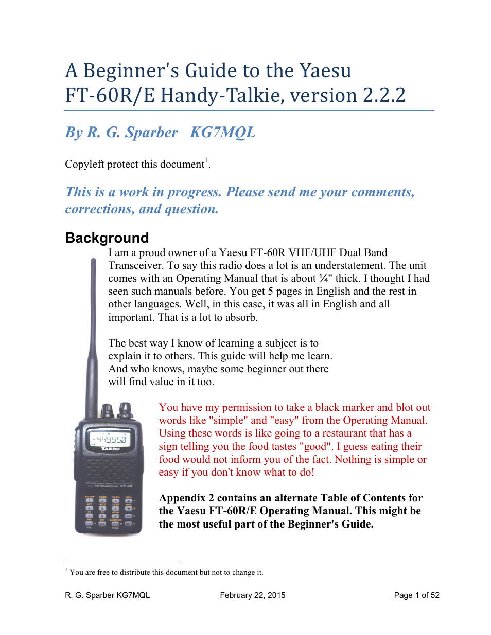 Yaesu FT-60R User Manual | 52 pages