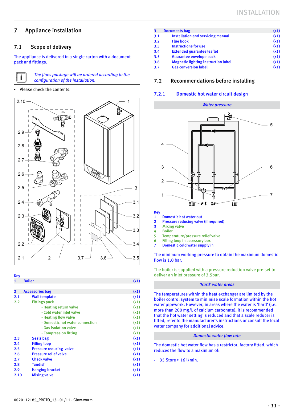 Installation, 7 appliance installation, 1 scope of delivery | 2 recommendations before installing | Glow-worm Ultracom2 35 Store User Manual | Page 13 / 68