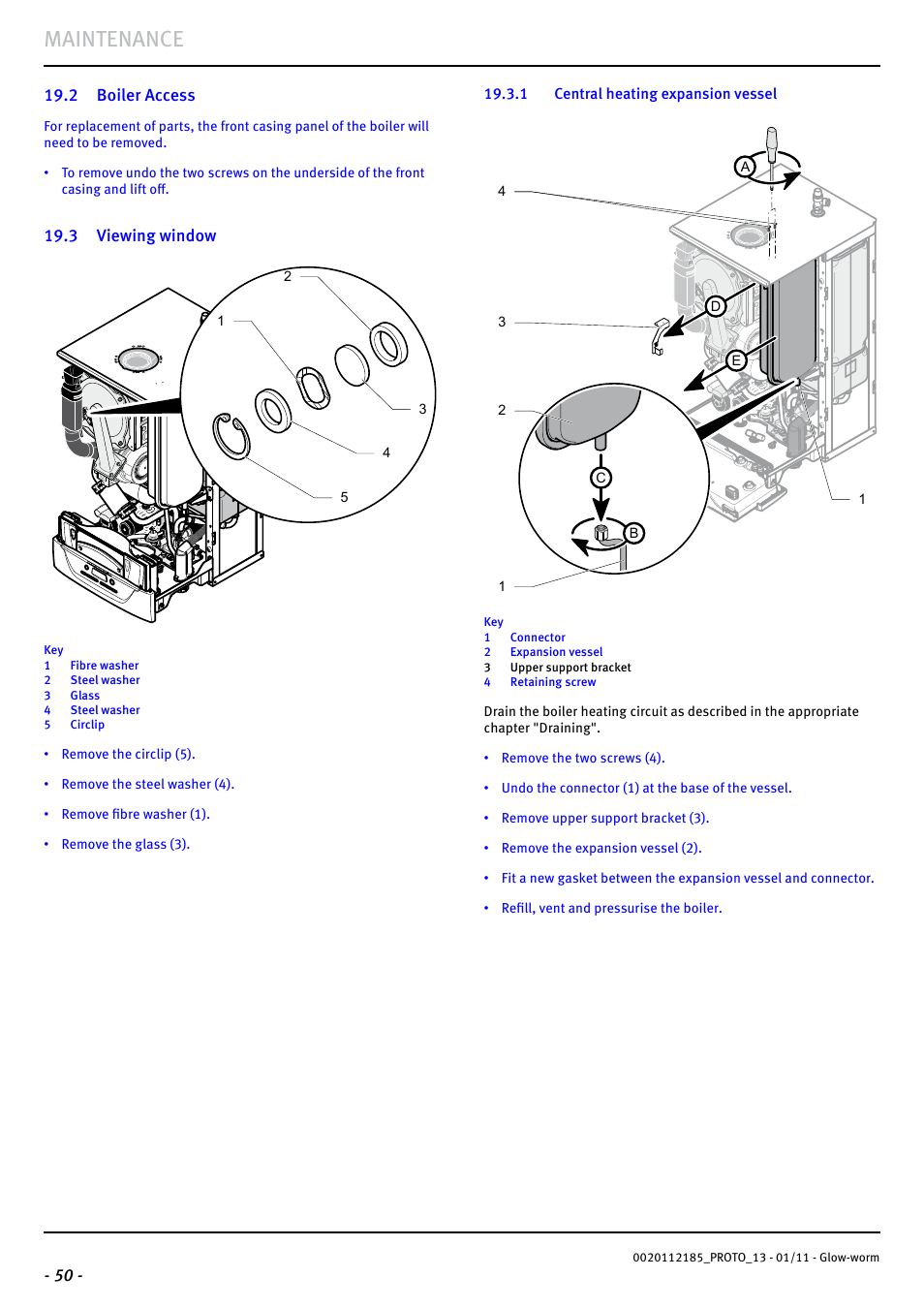 Maintenance, 3 viewing window | Glow-worm Ultracom2 35 Store User Manual | Page 52 / 68