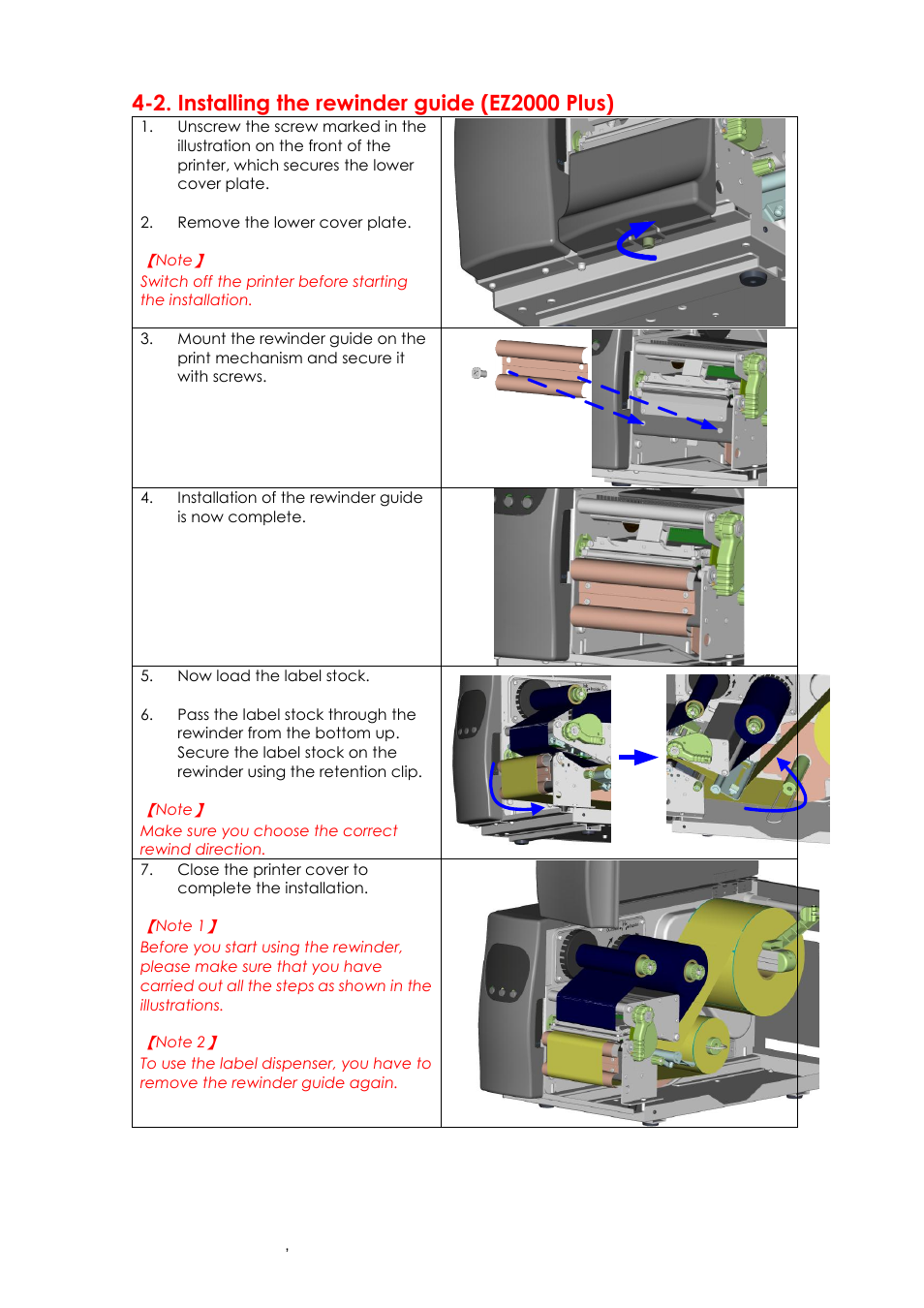 2. installing the rewinder guide (ez2000 plus) | GoDEX EZ6000Plus series User Manual | Page 40 / 67