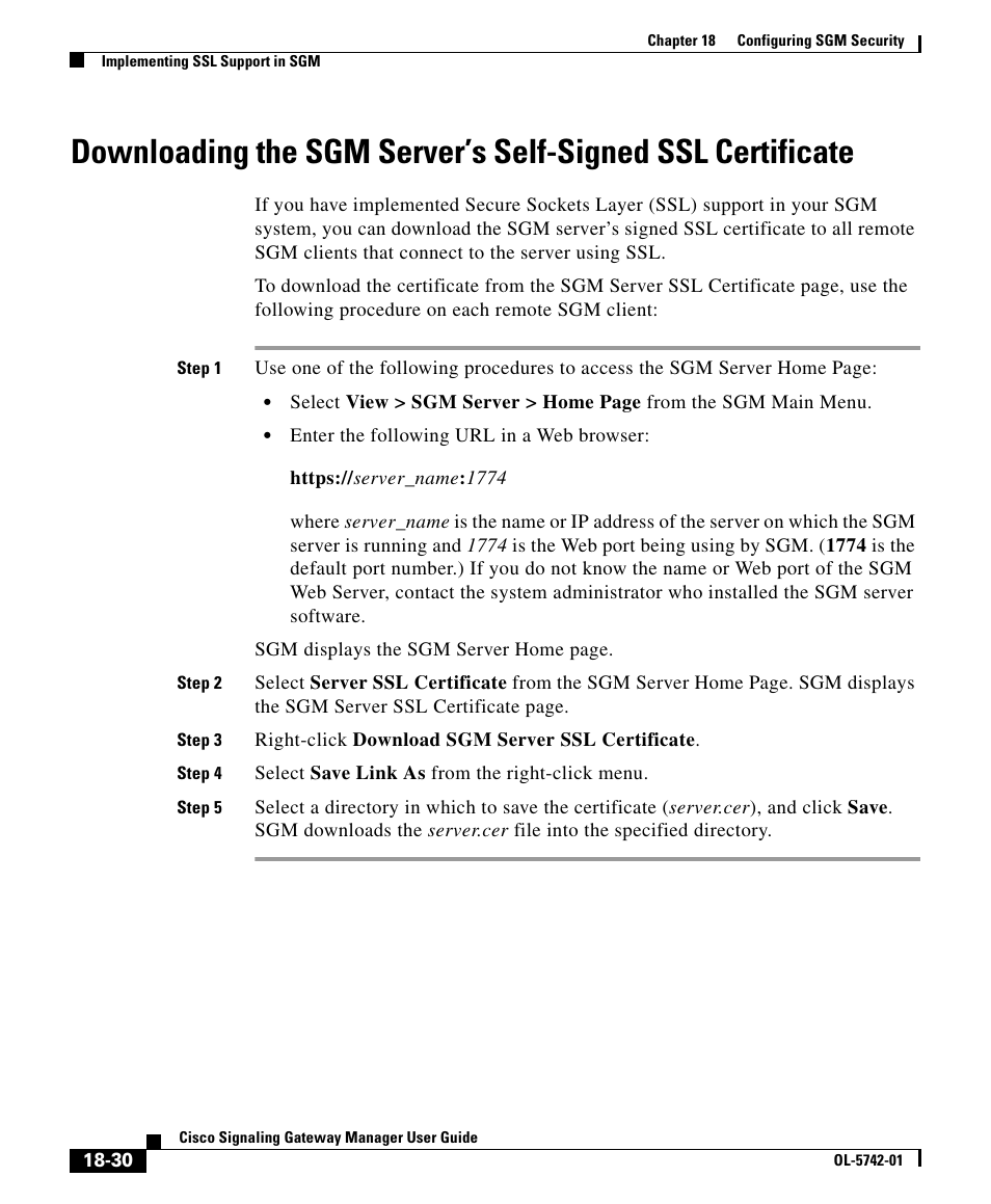 Downloading the sgm server’s | Cisco OL-5742-01 User Manual | Page 30 / 42