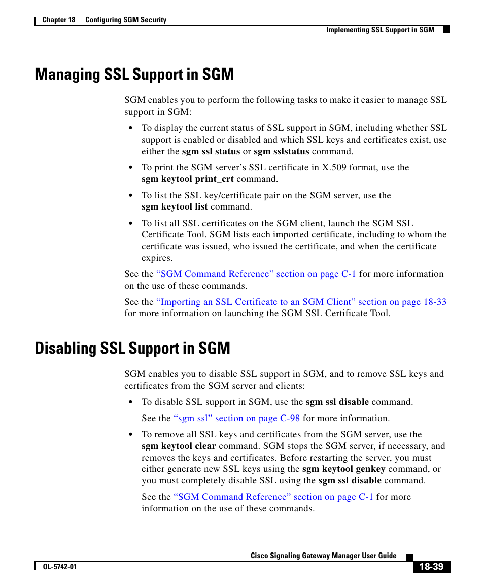 Managing ssl support in sgm, Disabling ssl support in sgm | Cisco OL-5742-01 User Manual | Page 39 / 42