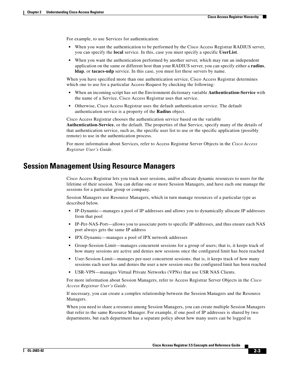 Session management using resource managers | Cisco Cisco Access Registrar 3.5 User Manual | Page 21 / 80