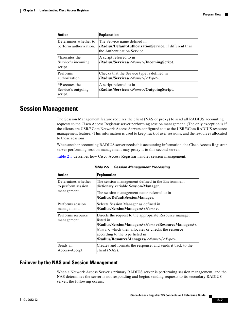 Session management, Failover by the nas and session management | Cisco Cisco Access Registrar 3.5 User Manual | Page 25 / 80