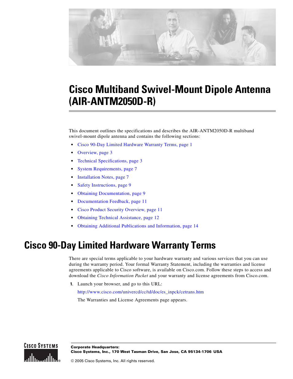 Cisco Multiband Swivel-Mount Dipole Antenna AIR-ANTM2050D-R User Manual | 14 pages