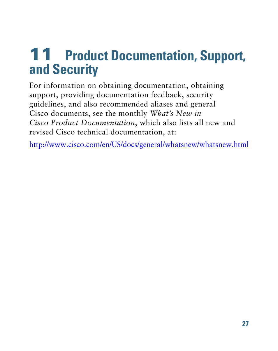 11 product documentation, support, and security, Product documentation, support, and security | Cisco 4400G User Manual | Page 27 / 28