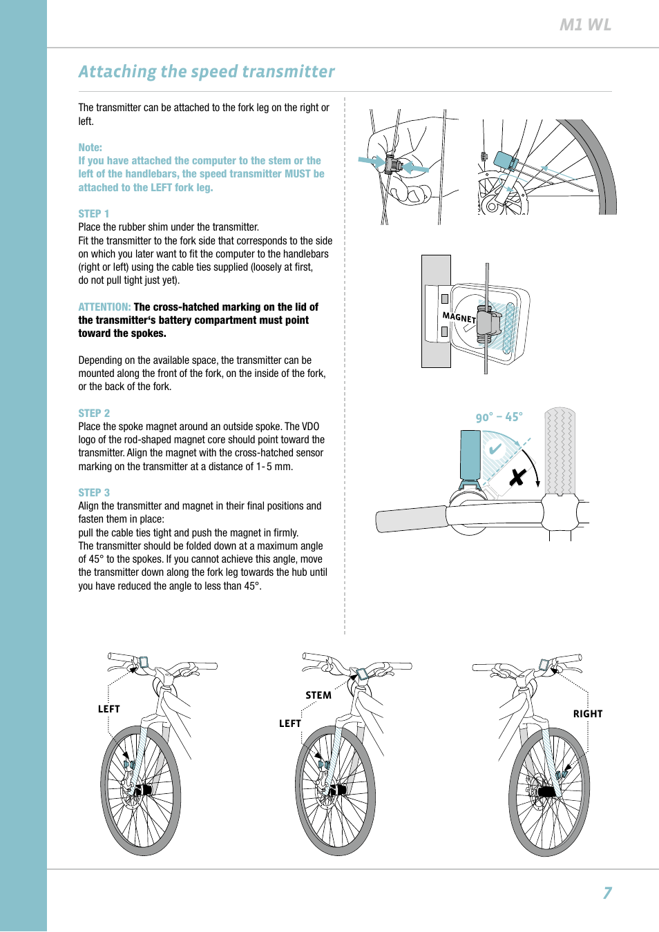 7m1 wl, Attaching the speed transmitter | VDO M1WL User Manual | Page 7 / 26