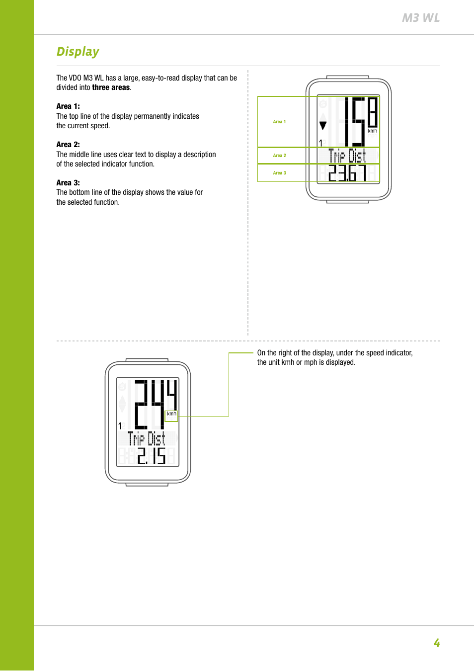 4m3 wl display | VDO M3WL User Manual | Page 4 / 41