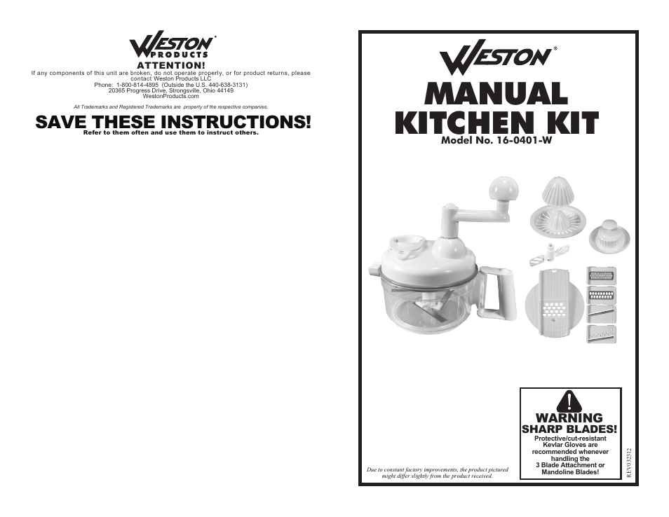 Weston Manual Kitchen Kit User Manual | 6 pages