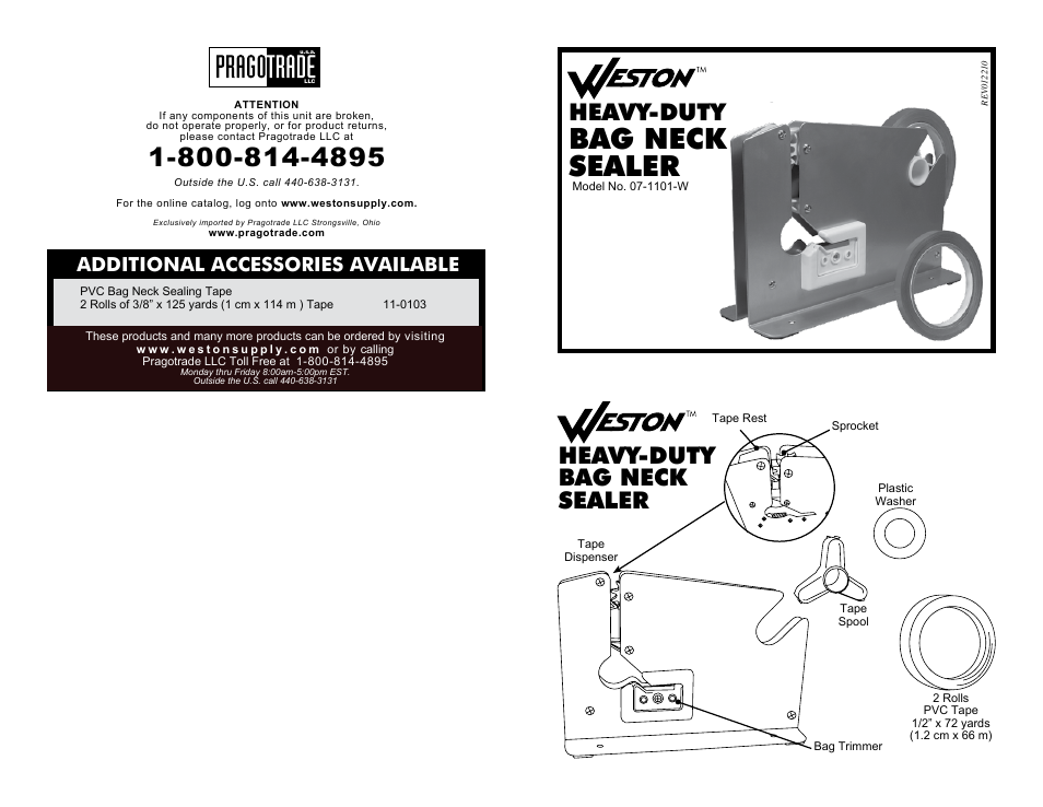 Weston Heavy-Duty Bag Neck Sealer User Manual | 2 pages