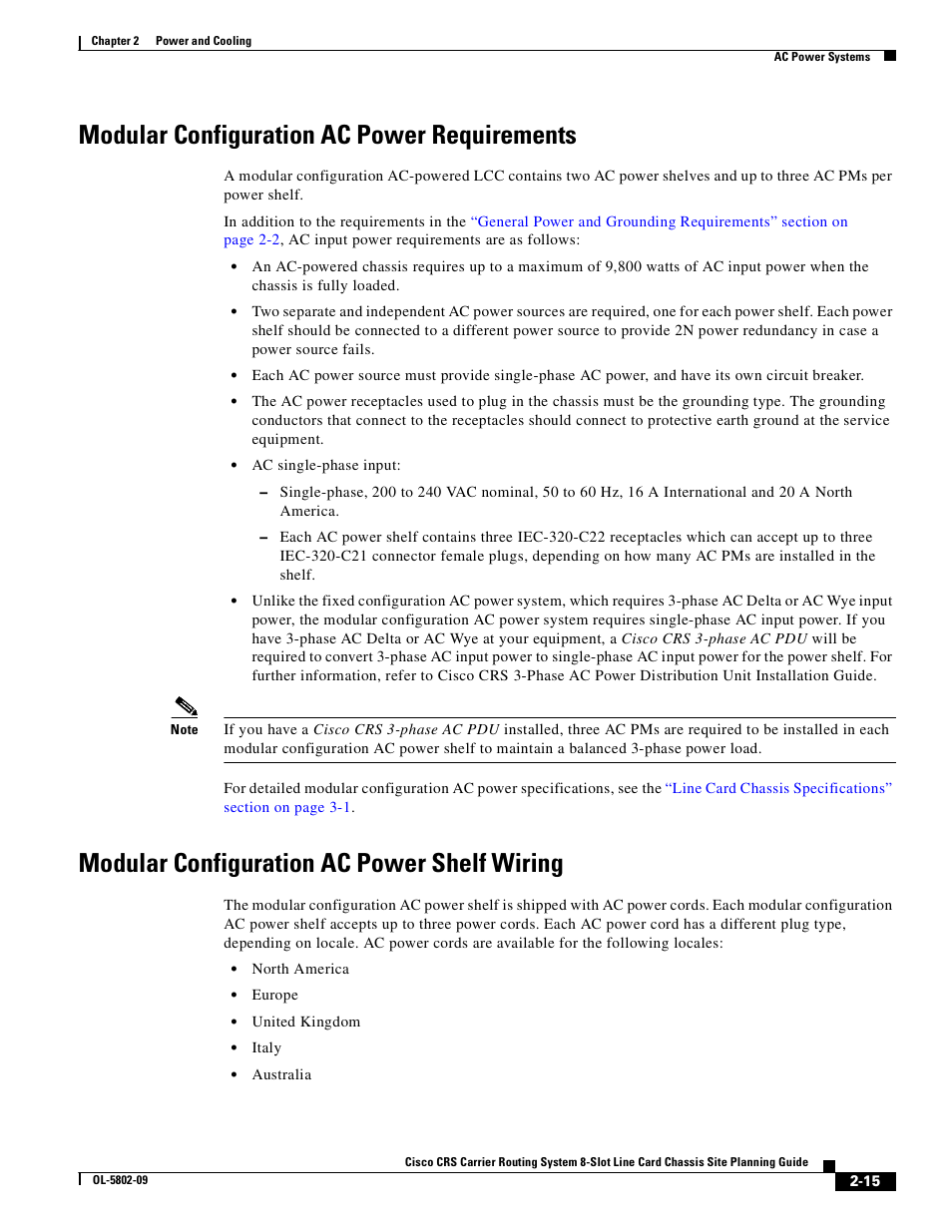 Modular configuration ac power requirements, Modular configuration ac power shelf wiring | Cisco CRS-1 User Manual | Page 35 / 70