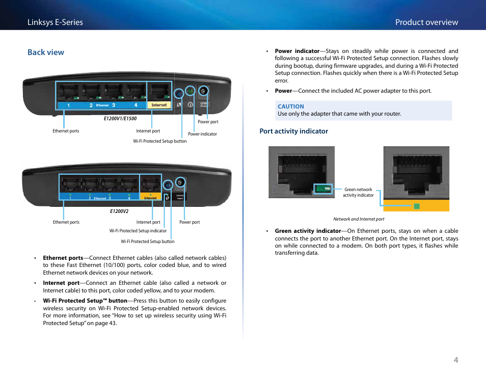 Back view, 4product overview linksys e-series back view | Linksys E4200 User Manual | Page 16 / 92