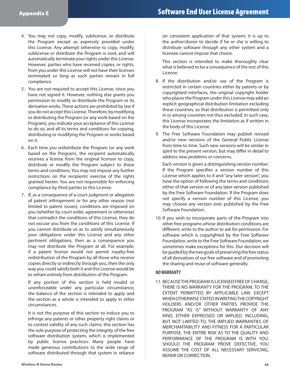 Software end user license agreement | Linksys WRT120N User Manual | Page 48 / 55