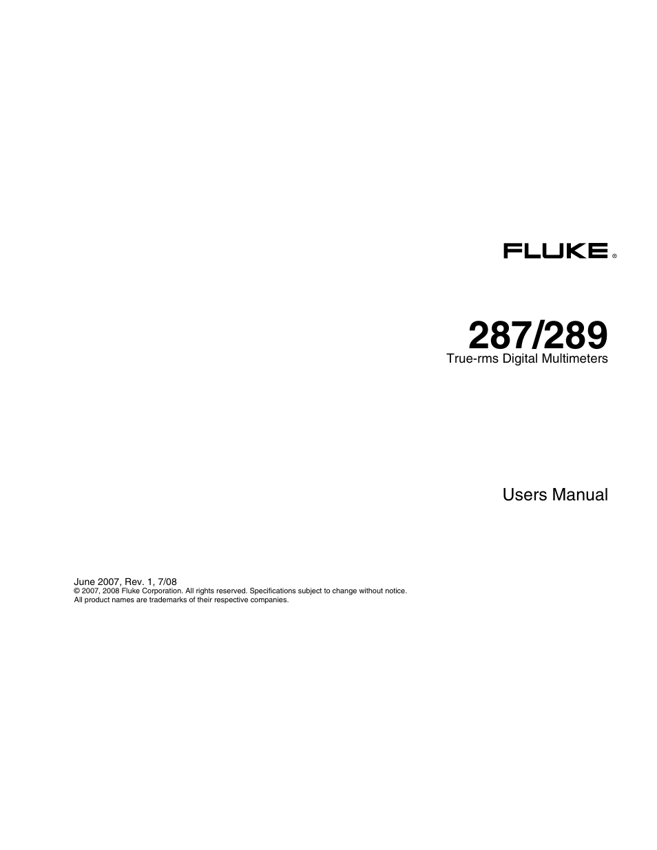 Fluke 289 User Manual | 88 pages