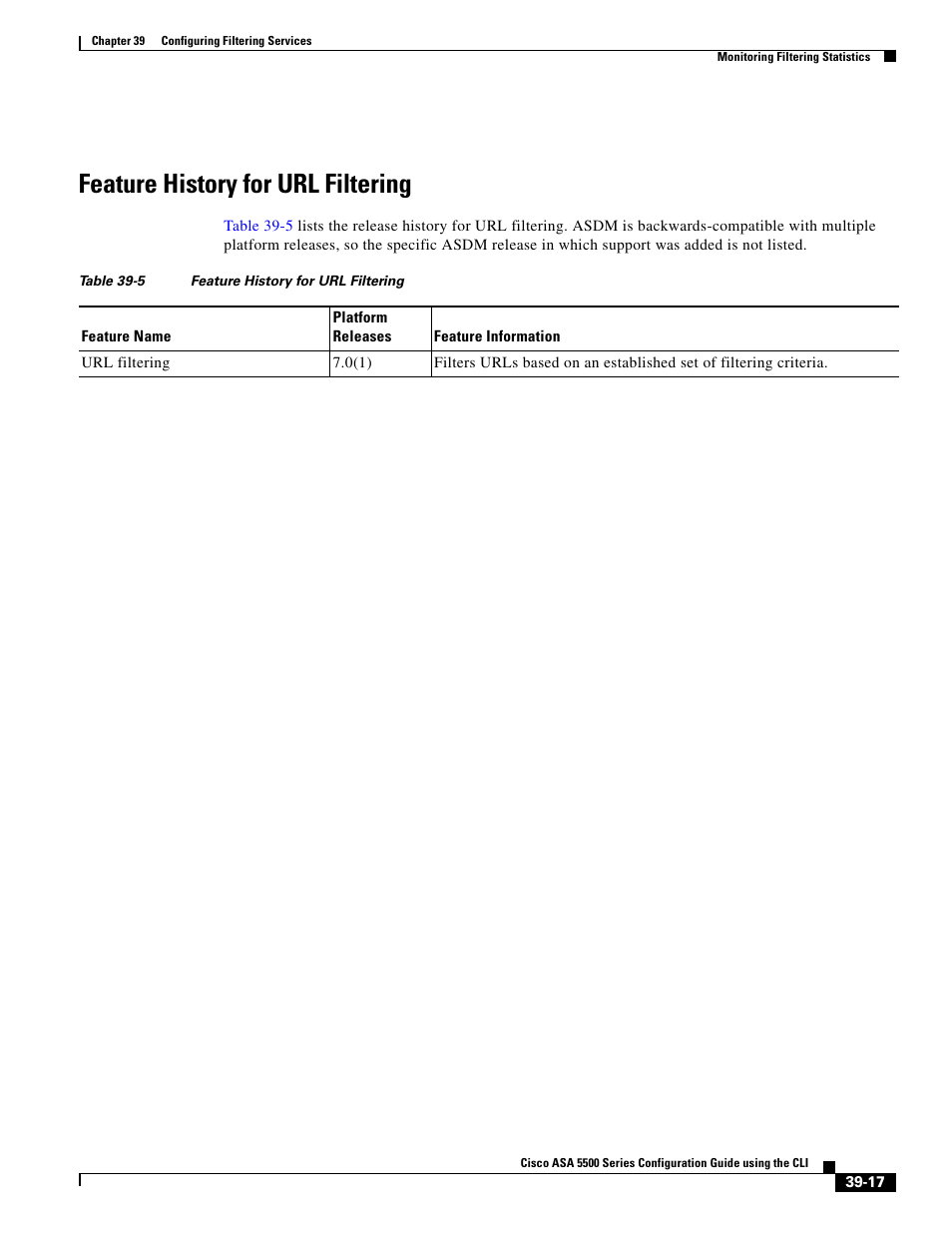 Feature history for url filtering | Cisco ASA 5505 User Manual | Page 813 / 1994