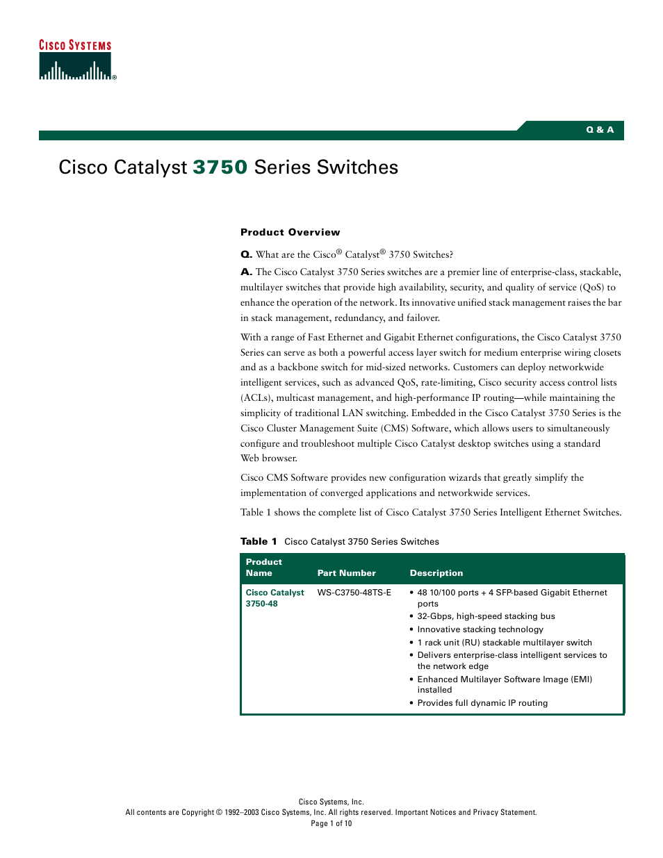 Cisco 3750 Series User Manual | 10 pages