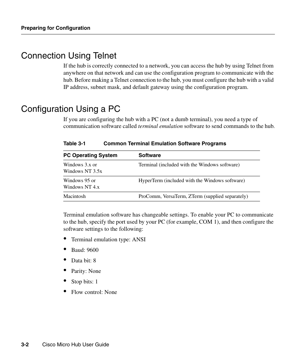 Connection using telnet, Configuration using a pc | Cisco 1503 User Manual | Page 2 / 48