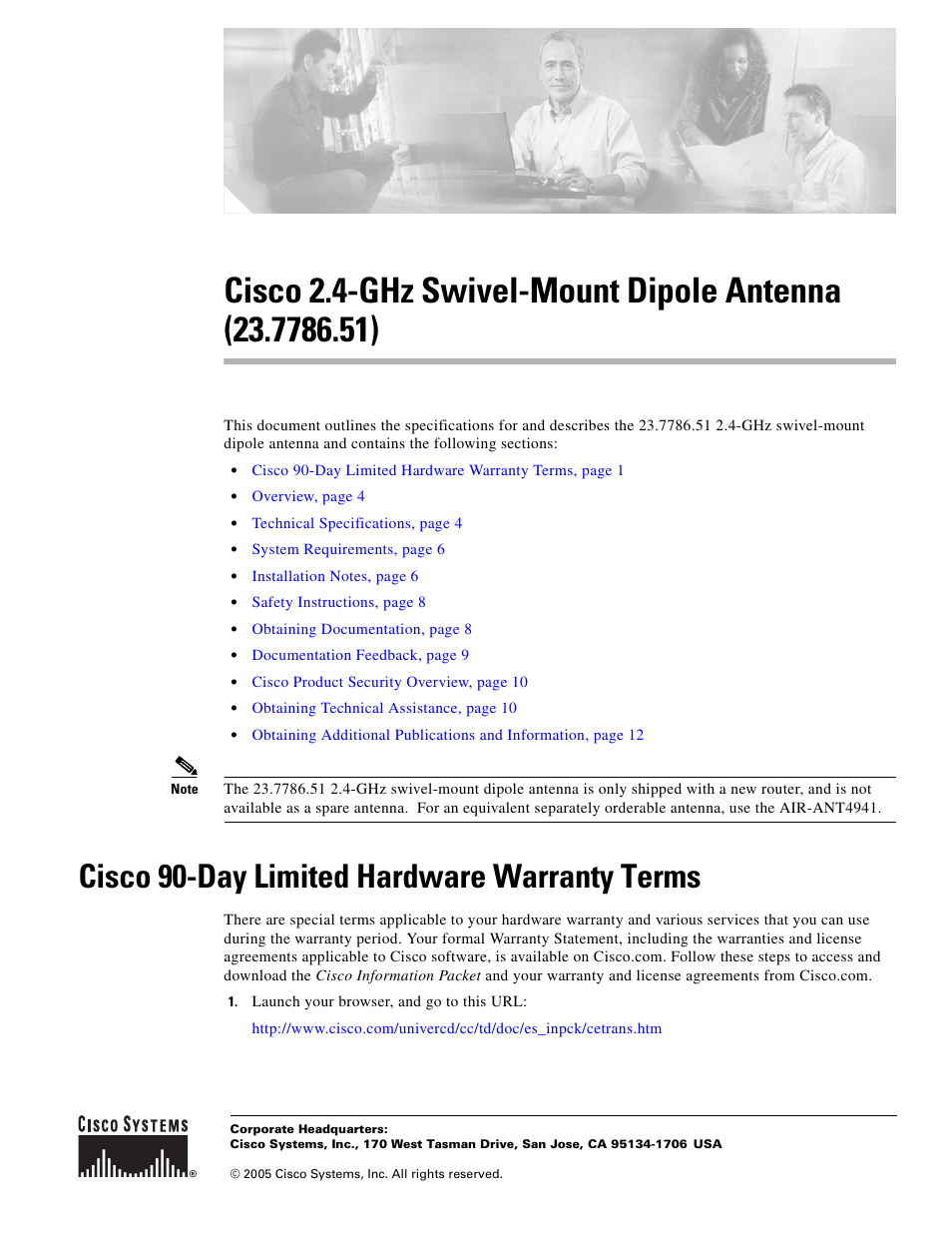 Cisco Cisco 2.4-GHz Swivel-Mount Dipole Antenna 23.7786.51 User Manual | 14 pages