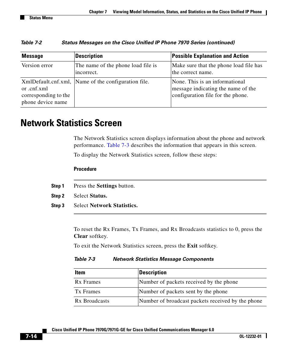Network statistics screen, Network statistics | Cisco 7971G-GE User Manual | Page 14 / 22