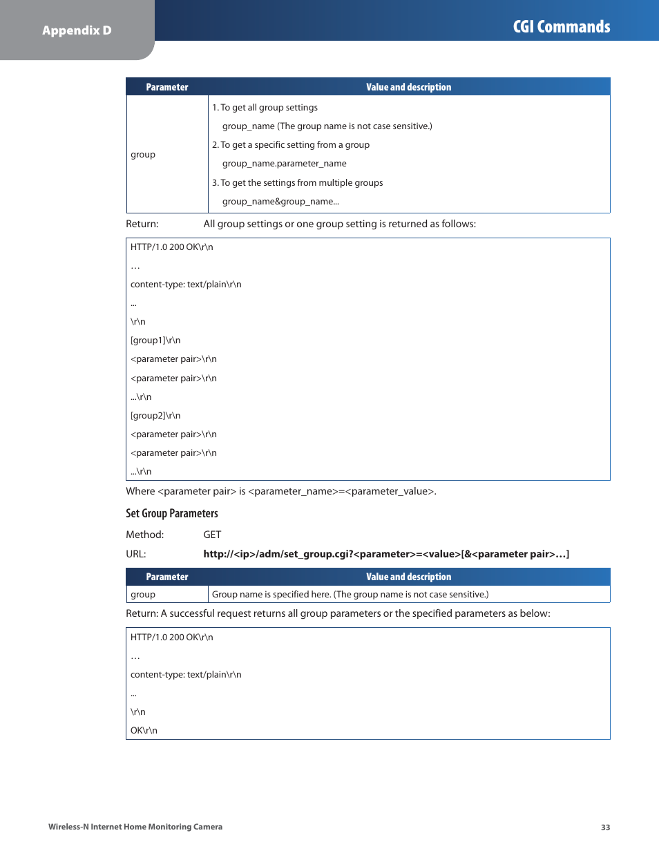 Cgi commands | Cisco WVC80N User Manual | Page 34 / 66
