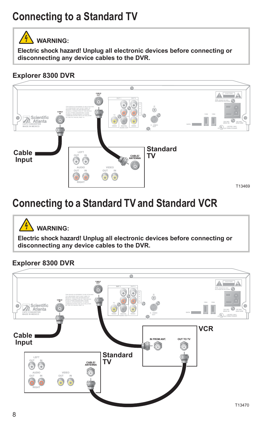 Explorer 8300 dvr, Cable input, Standard tv | Cable input standard tv | Cisco Explorer 8300 User Manual | Page 14 / 20