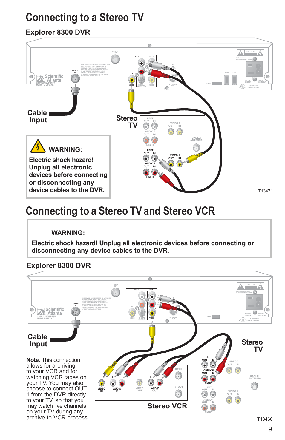 Connecting to a stereo tv, Connecting to a stereo tv and stereo vcr, Explorer 8300 dvr | Cable input stereo vcr, Stereo tv, Cable input | Cisco Explorer 8300 User Manual | Page 15 / 20