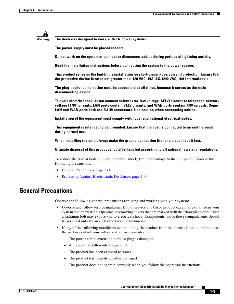 General precautions | Cisco OL-13985-01 User Manual | Page 3 / 10