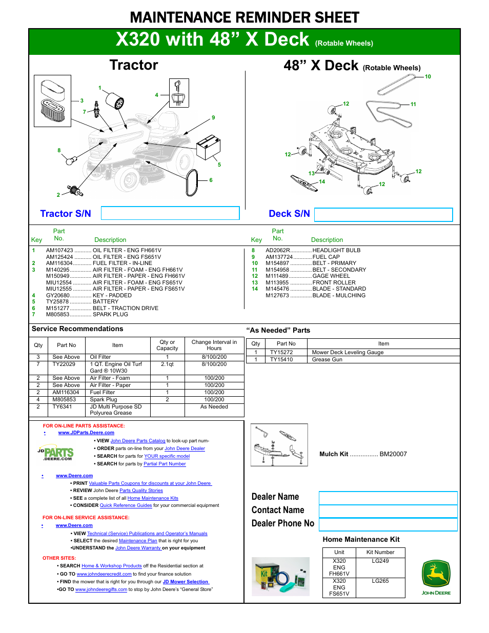 John Deere X320 User Manual | 1 page