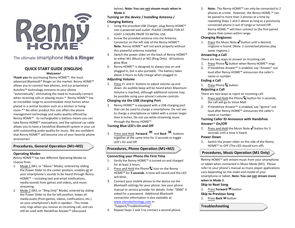 Ölens Technology Renny HOME User Manual | 9 pages