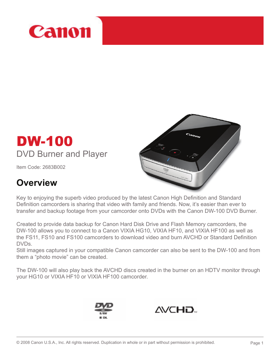 Canon DW-100 User Manual | 5 pages