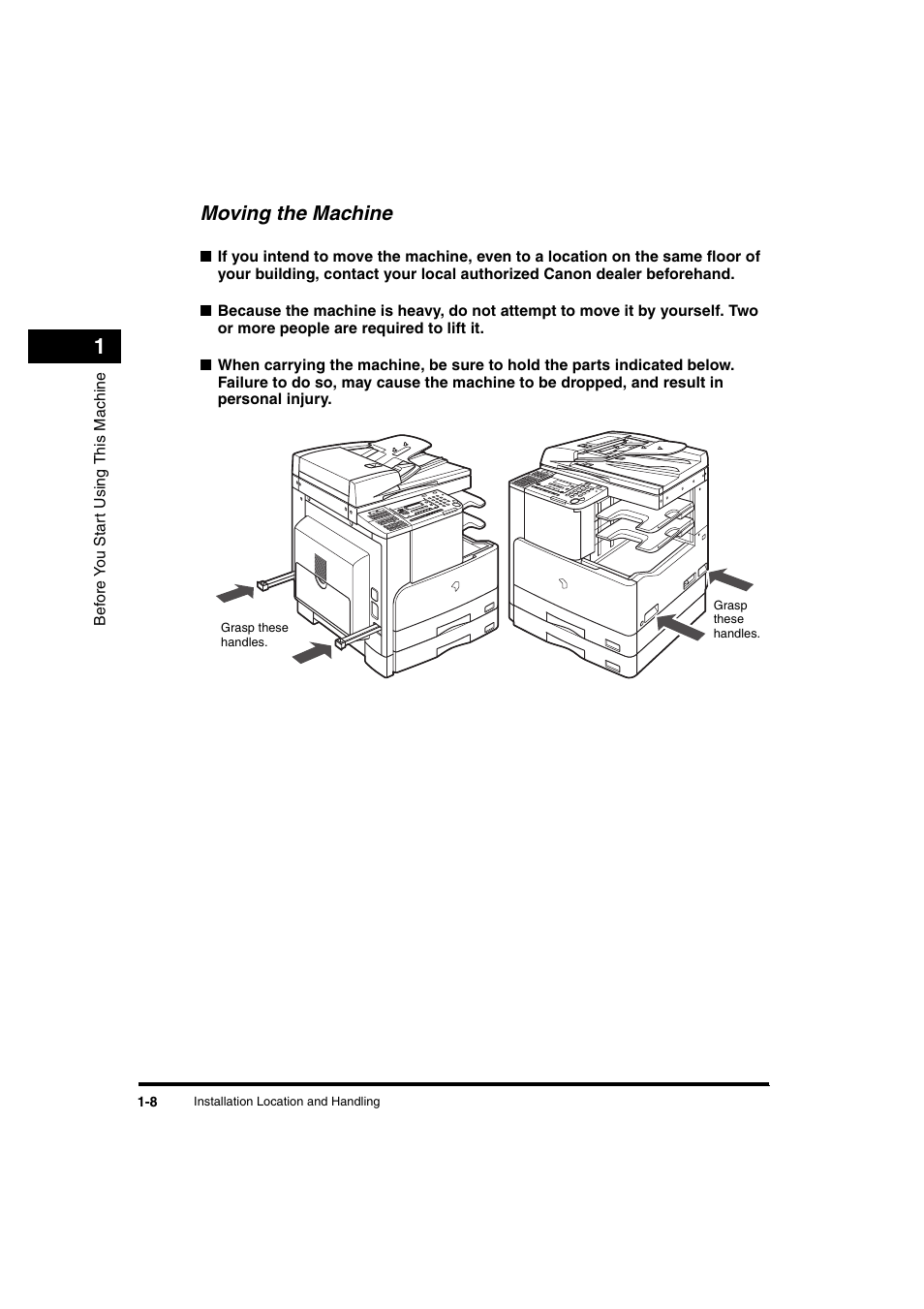 Moving the machine, Moving the machine -8 | Canon iR 2016 User Manual | Page 38 / 92