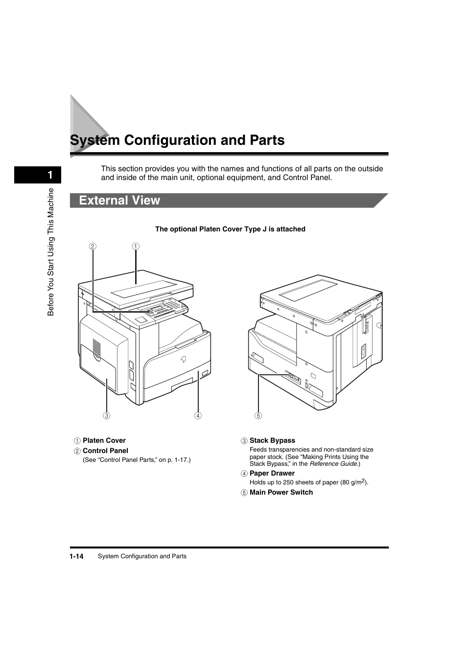 System configuration and parts, External view, System configuration and parts -14 | External view -14 | Canon iR 2016 User Manual | Page 44 / 92