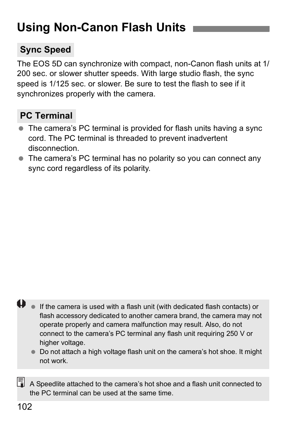 Using non-canon flash units | Canon EOS 5D User Manual | Page 102 / 184