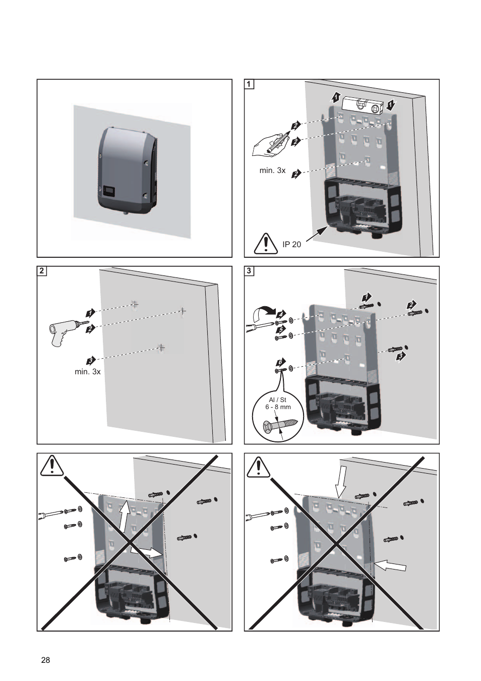 Ip 20 min. 3x 1, Min. 3x 2 | Fronius Primo Installation User Manual | Page 30 / 48