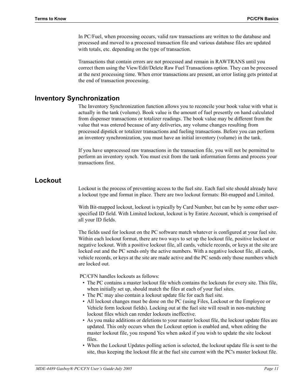 Inventory synchronization, Lockout, Inventory synchronization -11 lockout -11 | Gasboy PC CFN site controller User Manual | Page 15 / 30