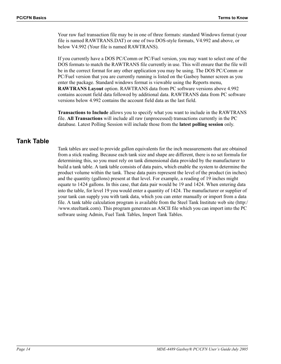 Tank table, Tank table -14 | Gasboy PC CFN site controller User Manual | Page 18 / 30