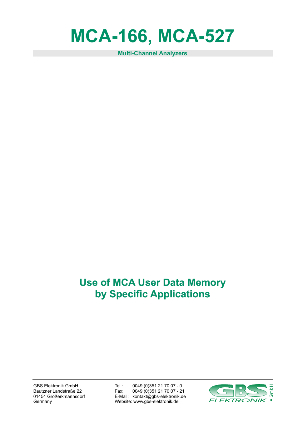 GBS Elektronik MCA-166 User Data Memory User Manual | 4 pages